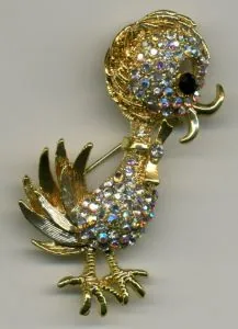 Brooch - Duck Gold/Stone, 60mm Length ( 6.0cm Length) (JBR09)