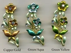 Brooch - Flower Gold/Stone, 70mm Length ( 7cm Length) (JBR10)