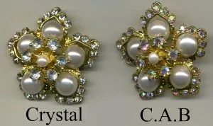 Brooch - Flower Pearl/Stone/Gold, 45mm Diameter ( 4.5cm Diameter) (JBR04)