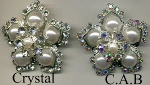 Brooch - Flower Pearl/Stone/Silver, 45mm Diameter ( 4.5cm Diameter) (JBR05)