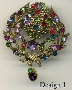 Brooch - Multi Stone/Antique Gold, Between 55-80mm Diameter/Length (Between 5.5cm-8.0cm Diameter/Length) (JBR15)