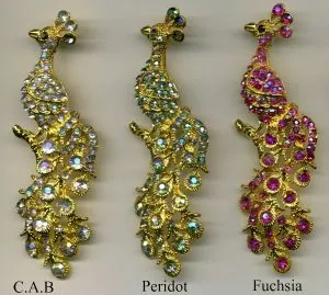Brooch - Peacock Gold/Stone, 85mm Length ( 8.5cm Length) (JBR07)