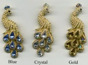Brooch - Peacock Gold/Stone/Pearl, 60mm Length ( 6.0cm Length) (JBR12)