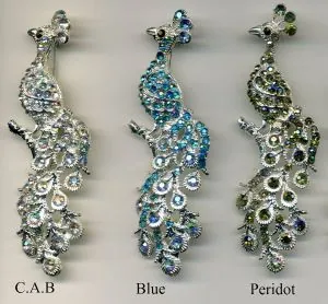 Brooch - Peacock Silver/Stone, 85mm Length ( 8.5cm Length) (JBR08)
