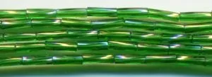 Bugle Bead Twisted Christmas Green AB 7m, 2mm x 7mm Long (BBT3005)