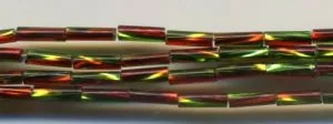 Bugle Bead Twisted Green/Ruby S/L 2 x 7m, 2mm x 7mm Long (BBT3003)