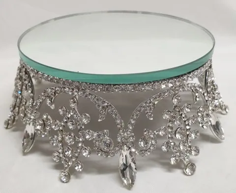 Crystals Silver Display W/Mirror Top, 150mm Diameter (15cm Diameter) Measurement taken from widest point of crystal base. (DB07)