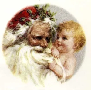 Decal - Christmas Santa & Baby, 50mm Diameter (DL158)