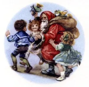 Decal - Christmas Santa/Children, 50mm Diameter (DL143)