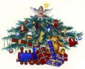 Decal - Christmas Tree/Presents, 70mm long x 50mm wide (DL52)