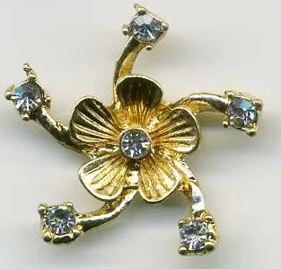 Finding Gold Flower W/Rhinestones, 25mm Diameter (2.5cm) (F367)