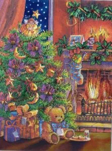 Foil Print - Christmas Tree & Teddy, 140mm x 105mm ( 5 1/2" x 4 1/8") actual size of image/print (FP142360)