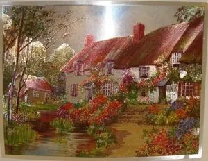 Foil Print - Cottage By The Stream, 140mm x 105mm ( 5 1/2" x 4 1/8") actual size of image/print (FP148927)