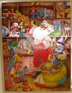 Foil Print - Filling Santa's Sack W/Toys, 140mm x 105mm ( 5 1/2" x 4 1/8") actual size of image/print (FP141728)