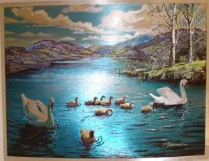 Foil Print - Mute Swans, 140mm x 105mm ( 5 1/2" x 4 1/8") actual size of image/print (FP149335)