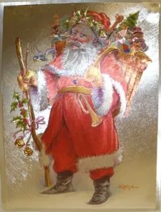 Foil Print - Santa and Basket of Toys, 140mm x 105mm ( 5 1/2" x 4 1/8") actual size of image/print (FP142401)