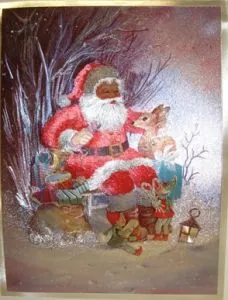 Foil Print - Santa With Fawn and Elves, 140mm x 105mm ( 5 1/2" x 4 1/8") actual size of image/print (FP142106)