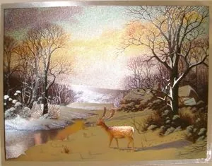 Foil Print - Snowscene with Deer, 140mm x 105mm ( 5 1/2" x 4 1/8") actual size of image/print (FP142504)