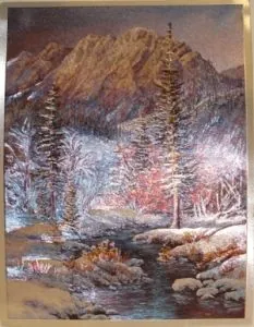 Foil Print - Winter Scene with River, 140mm x 105mm ( 5 1/2" x 4 1/8") actual size of image/print (FP142211)