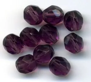 Glass Bead Faceted Round Amethyst 8mm, 8mm Packet of 10 (GB150)