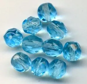 Glass Bead Faceted Round Aqua 6mm, 6mm Packet of 10 (GB104)