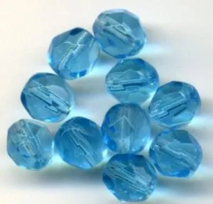 Glass Bead Faceted Round Aqua 8mm, 8mm Packet of 10 (GB147F)
