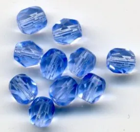 Glass Bead Faceted Round Lt Sapphir 5mm, 5mm Packet of 10 (GB139)
