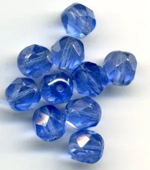 Glass Bead Faceted Round Lt Sapphir 8mm, 8mm Packet of 10 (GB149)
