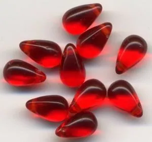 Glass Tear Drops Siam, 17mm x 10mm Packet of 10 (GB129D)