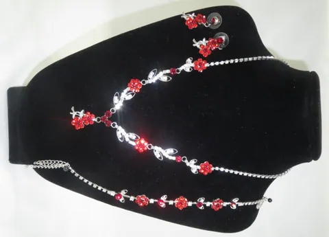 Jewellery Necklace Earrings Red/Crystal (JNEC01)