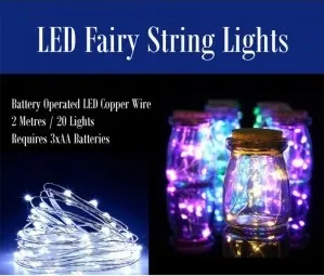 LED Fairy String Lights 2 Metres, 2 metres Length/20 Lights + Lead Wire (LED1)