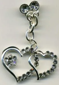 Lucky Charm Double Heart w/Rhinestones, 40mm Wide (JCHA9)
