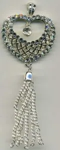 Lucky Charm Heart Tassel/Rhinestones, 40mm Wide (JCHA8)