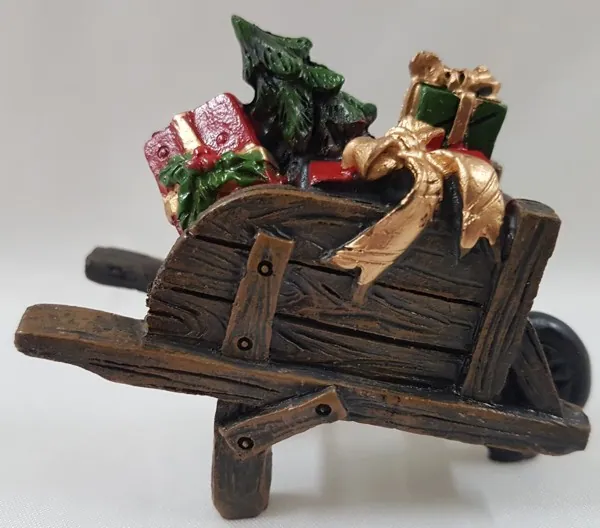 Miniature Barrow W/Christmas Gift Boxes, 50mm High (5cm) x 70mm Length (7cm) (CM67)