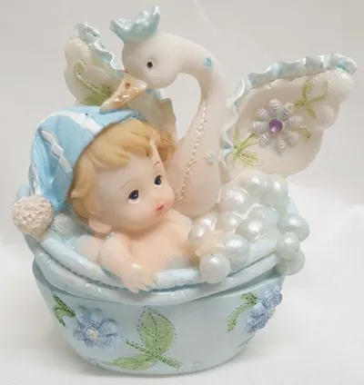 Miniatures Baby Boy In Bath W/Swan, 65mm High x 60mm Wide (BBBWS608)