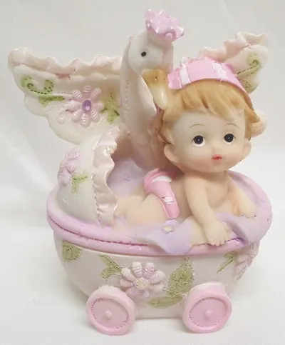 Miniatures Baby Girl In Pram W/Swan, 70mm High x 60mm Wide (BGPWS608)