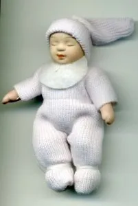 Miniatures Baby Girl in Woollen Romper, 70mm High (7cm High) (BAB32)