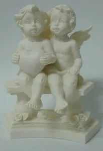 Miniatures -Cherubs on Bench W/Heart A, 80mm High x 60mm Wide ( 8cm High x 6cm Wide) (CHERBENA)