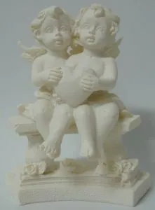 Miniatures -Cherubs on Bench W/Heart B, 80mm High x 60mm Wide (8cmHigh x 6cm Wide) (CHERBENB)