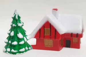Miniatures - L Shaped House W/Tree, 45mm Wide x 25mm High (4.5cm Wide x 2.5cm High) (CM59)