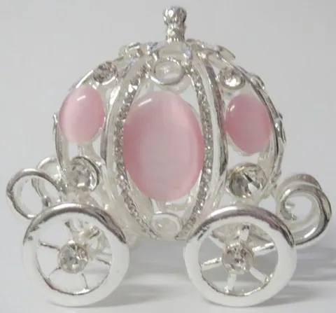 Miniatures Mini Coach Silver/Pink Stones, 55 High x 60mm Wide (5.5cm High x 6cm Wide) (MW14)