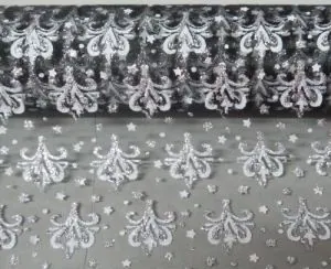Organza Glitter Black W/White/Silver, Approximately 48cm Wide (480mm) (ORGBLKSV)