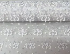 Organza Glitter White W/White/Silver, Approximately 48cm Wide (480mm) (ORGWHSV)