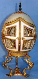 Ostrich Egg Clock: decorated ostrich egg design