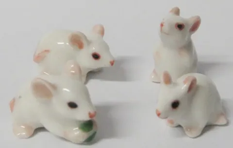 Porcelain Mouse White Small Set 4, 10-15mm High (MPOR9)