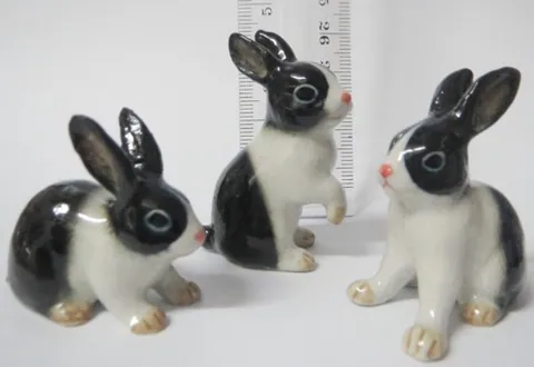 Porcelain Rabbits Black & White Set 3, 35 - 45mm Wide x 35 -50mm High (MPOR3)