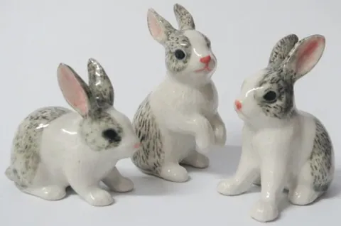 Porcelain Rabbits Grey Set 3, 35-45mm Wide x 35-50mm High (MPOR29)