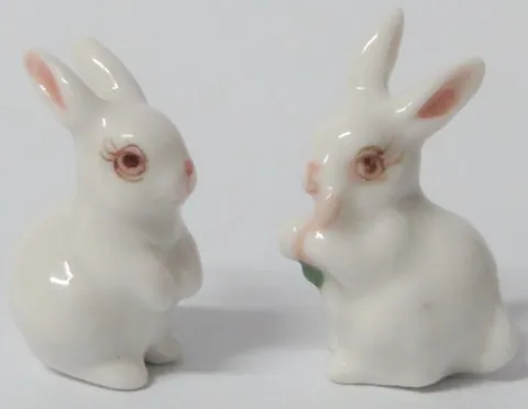 Porcelain Small Fat Rabbit White Set 2, 20-25mm High (MPOR24)