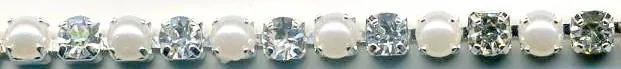 Rhinestone Chain Pearl/Crystal/Silver, 4mm Stone ( 16ss Stone size) (RSC8)