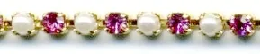Rhinestone Chain Rose & Pearl, 7ss stone ( 3mm across same as Rhinestone Flatbacks) (RC71)